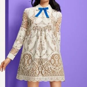 Anna Sui X Target 20th Anniversary Lace Shift Dress Blue Velvet Bow Cream XS